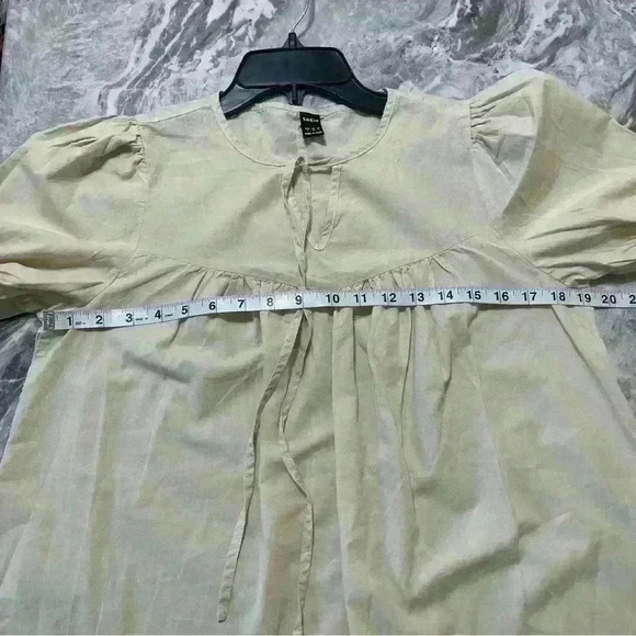 Shein Blouse Women Size S Beige Flutter Sleeve Tassel 100 % cotton - Picture 4 of 6